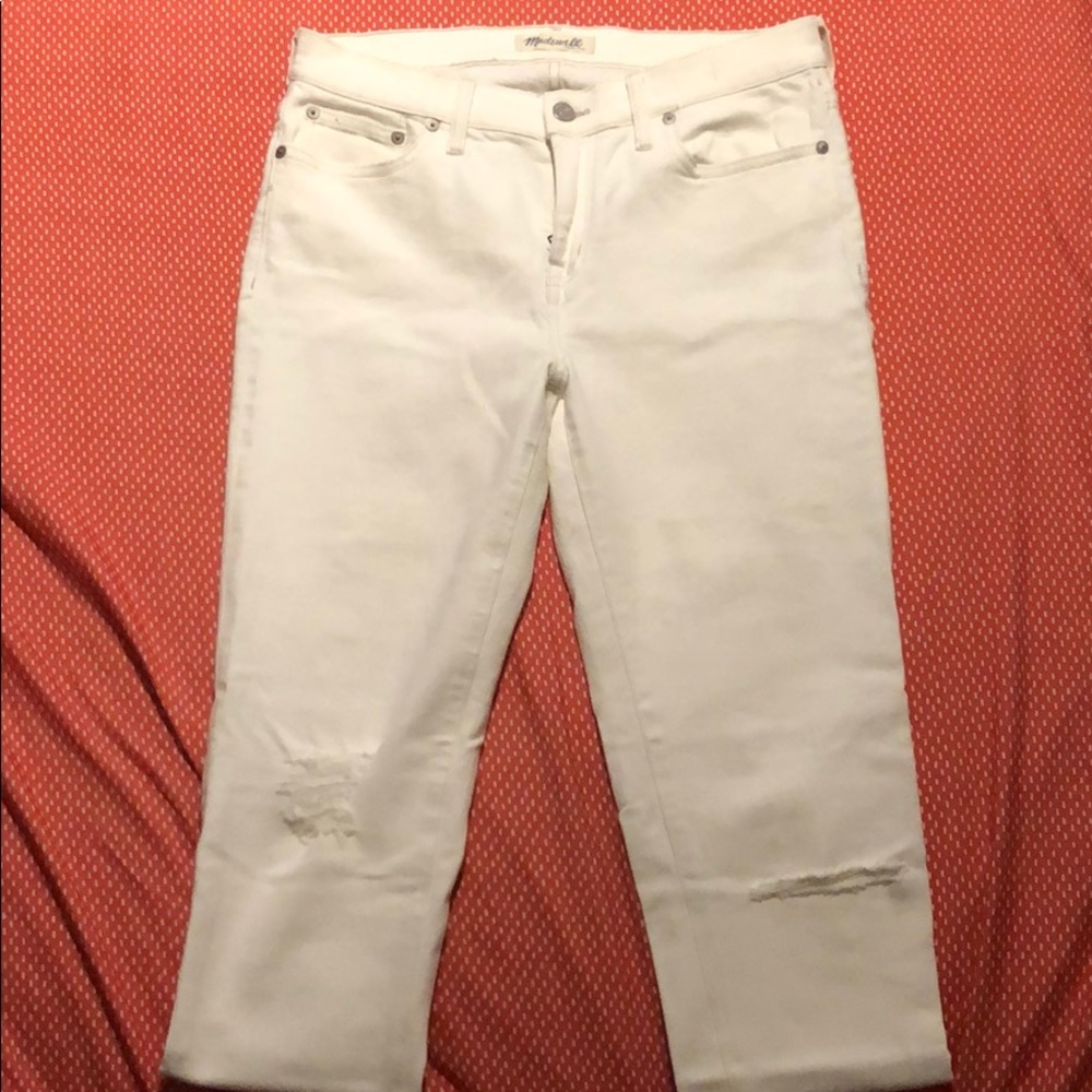 Madewell alley straight distressed knee jeans